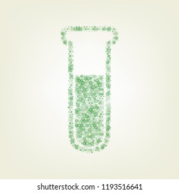 Medical Tube icon. Laboratory glass sign. Vector. Green hexagon rastered icon and noised opacity and size at light green background with central light.