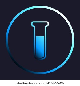 Medical Tube icon. Laboratory glass sign. White, cyan and blue gradient icon as round button in white shell at dark blue background. Illustration.