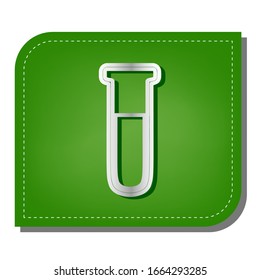 Medical Tube icon. Laboratory glass sign. Silver gradient line icon with dark green shadow at ecological patched green leaf. Illustration.