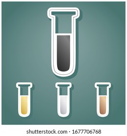 Medical Tube icon. Laboratory glass sign. Set of metallic Icons with gray, gold, silver and bronze gradient with white contour and shadow at viridan background. Illustration.