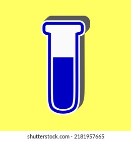 Medical Tube icon. Laboratory glass sign. Blue Icon with white stroke in 3d at yellow Background. Illustration.