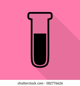 Medical Tube icon. Laboratory glass sign. Black icon with flat style shadow path on pink background.