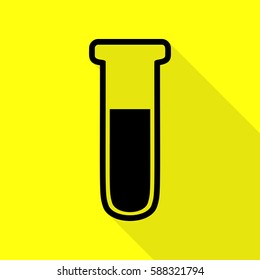 Medical Tube icon. Laboratory glass sign. Black icon with flat style shadow path on yellow background.