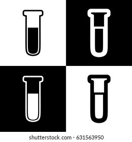 Medical Tube icon. Laboratory glass sign. Vector. Black and white icons and line icon on chess board.