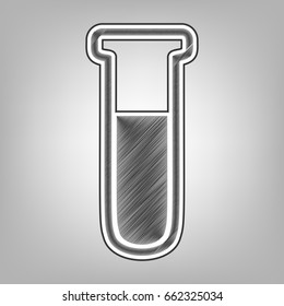 Medical Tube icon. Laboratory glass sign. Vector. Pencil sketch imitation. Dark gray scribble icon with dark gray outer contour at gray background.