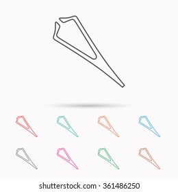 Medical tweezers icon. Cosmetic equipment sign. Linear icons on white background.