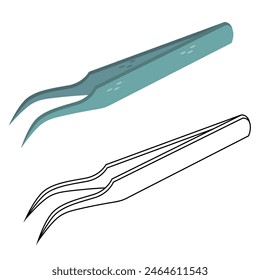 Medical tweezers icon Medicine and health Anatomical tweezers. Black and white outline of tweezers