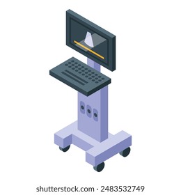Medical ultrasound machine displaying ultrasound scan on monitor with keyboard standing on wheels