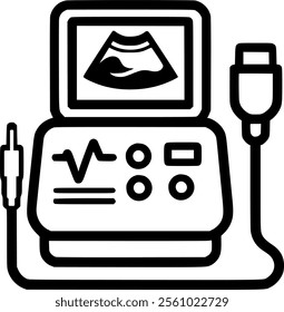 medical ultrasound machine, symbolizing healthcare technology sign, symbol, vector, art