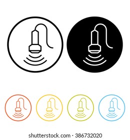 Medical ultrasound pictogram. Thin line icons of sonography in different colors