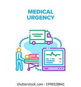 Medical Urgency Vector Icon Concept. Medical Urgency Health Help And Carrying Transportation To Hospital. Clinic Medicine Examination And Professional Disease Treatment Color Illustration