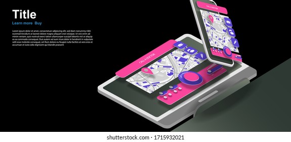 Medical user interface on mobile phone and office computer screens. Vector banner
