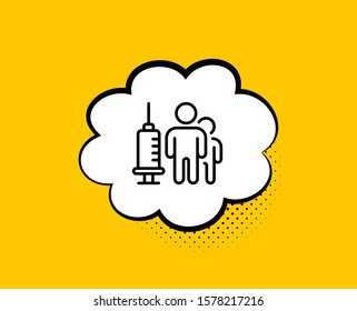 Medical vaccination line icon. Comic speech bubble. Medicine vaccine sign. Pharmacy medication symbol. Yellow background with chat bubble. Medical vaccination icon. Colorful banner. Vector