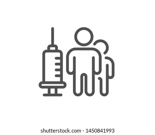 Medical vaccination line icon. Medicine vaccine sign. Pharmacy medication symbol. Quality design element. Linear style medical vaccination icon. Editable stroke. Vector