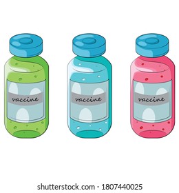 Medical vaccine bottle.  Vaccine vial flat cartoon illustration. Medical Immunization.