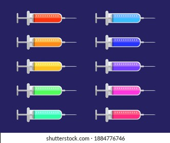 ilustración vectorial de la vacuna en fondo azul. antídoto contra los virus. virus de la corona. 