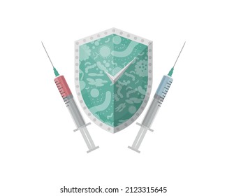 Medical vaccine icon and kjoruma shield symbol for graphic design, logo, website, social media, mobile app, illustration. editable vector.