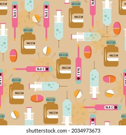 Medical Vaccine and Pills Vector Seamless Pattern