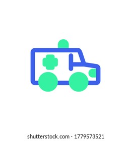 Medical Van icon vector, filled flat sign, bicolor pictogram, Ambulance truck green and blue colors. Symbol, logo illustration