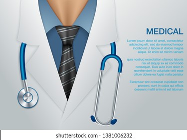 Medical vector background. Online doctor concept. Medical background with close up of doctor with stethoscope.