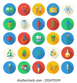 Medical vector colorful flat icons set with shadows 