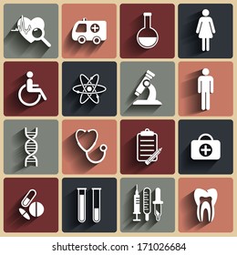 Medical vector flat icons set 