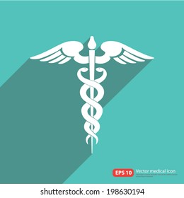 Medical vector icon ,Caduceus sign with shadow on vintage color background 