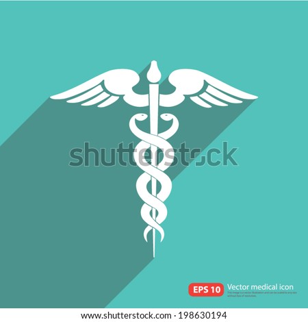 Medical vector icon ,Caduceus sign with shadow on vintage color background 