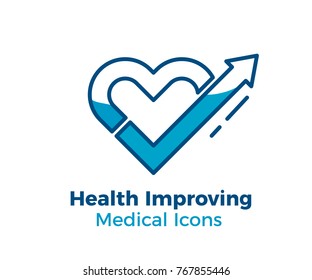 Medical Vector Icon. Heart Shape With A Arrow Pointing Up For Health Improvement Related Subjects. Healing Symbol