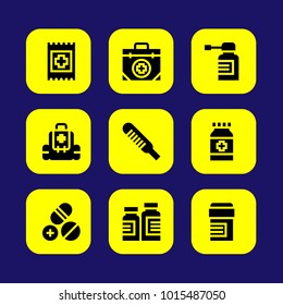 Medical vector icon set. aid, band, band aid and first aid kit