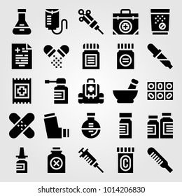Medical vector icon set. band aid, nasal spray, medicine and spray