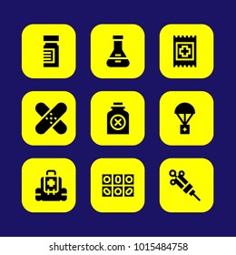 Medical vector icon set. band, medicine, patch and flask