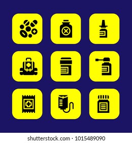 Medical vector icon set. band aid, nasal spray, band and first aid kit