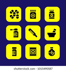 Medical vector icon set. band aid, spray, thermometer and aid