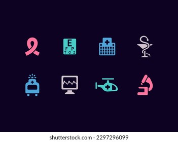 Medizinisches Vektorsymbol. Medizinische Kliniken, Apotheke, Krankenwagen-Schilder.