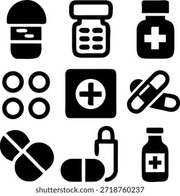 ícone médico Vetor conjunto contendo medicina médica, Desenho de ilustração vetorial, ícone Equipamento médico