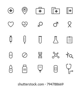 Medical vector icon set grey on white background