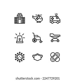 Medical vector icon set. Line icons, signs and symbols in flat linear design Medicine and healthcare with elements for mobile concepts and web apps. Modern infographic logo and pictogram collection.