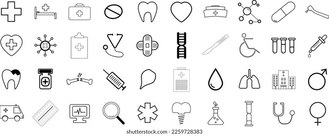 Medical vector icon set. Line icons, sign and symbols in flat linear design of medicine