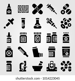 Medical vector icon set. medicine, thermometer, bottle and inhaler