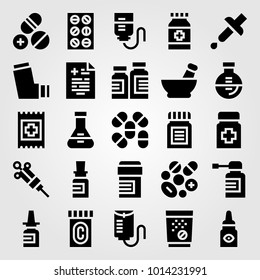 Medical vector icon set. medicine, syringe, flask and pipette