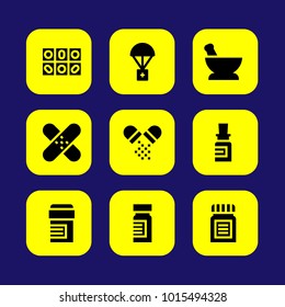 Medical vector icon set. medicine, patch, mortar and aid