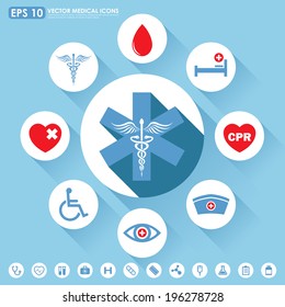 Medical vector icon set on light blue background