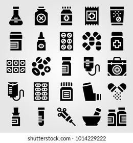Medical vector icon set. pills, poison, band and test tube