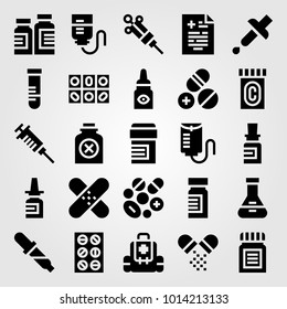Medical vector icon set. pipette, eye drops, tube and medical result