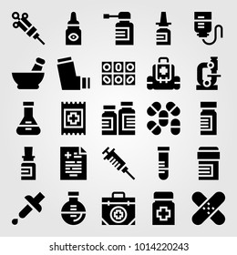 Medical vector icon set. pipette, nasal spray, inhaler and patch