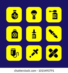 Medical vector icon set. poison, aid, bottle and flask
