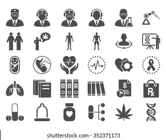 Medical vector icon set. Style is flat symbols, gray color, rounded angles, white background.