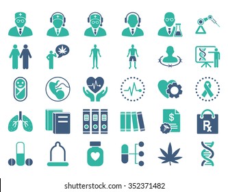 Medical vector icon set. Style is bicolor flat symbols, cobalt and cyan colors, rounded angles, white background.
