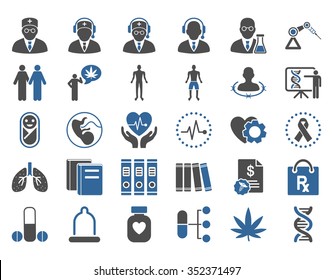 Medical vector icon set. Style is bicolor flat symbols, cobalt and gray colors, rounded angles, white background.